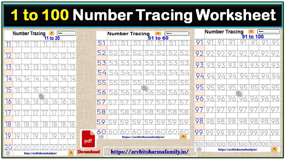 1 To 100 Number Tracing Worksheet With Pdf