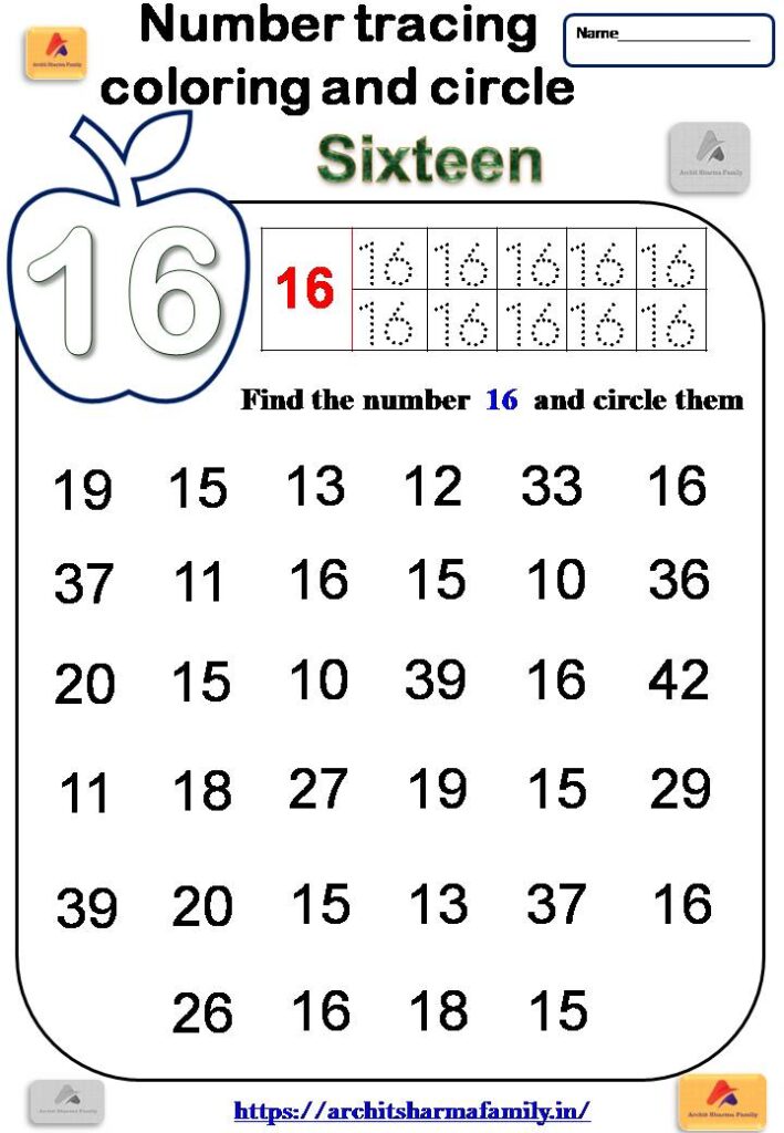 16 (sixteen) number tracing and circle worksheet