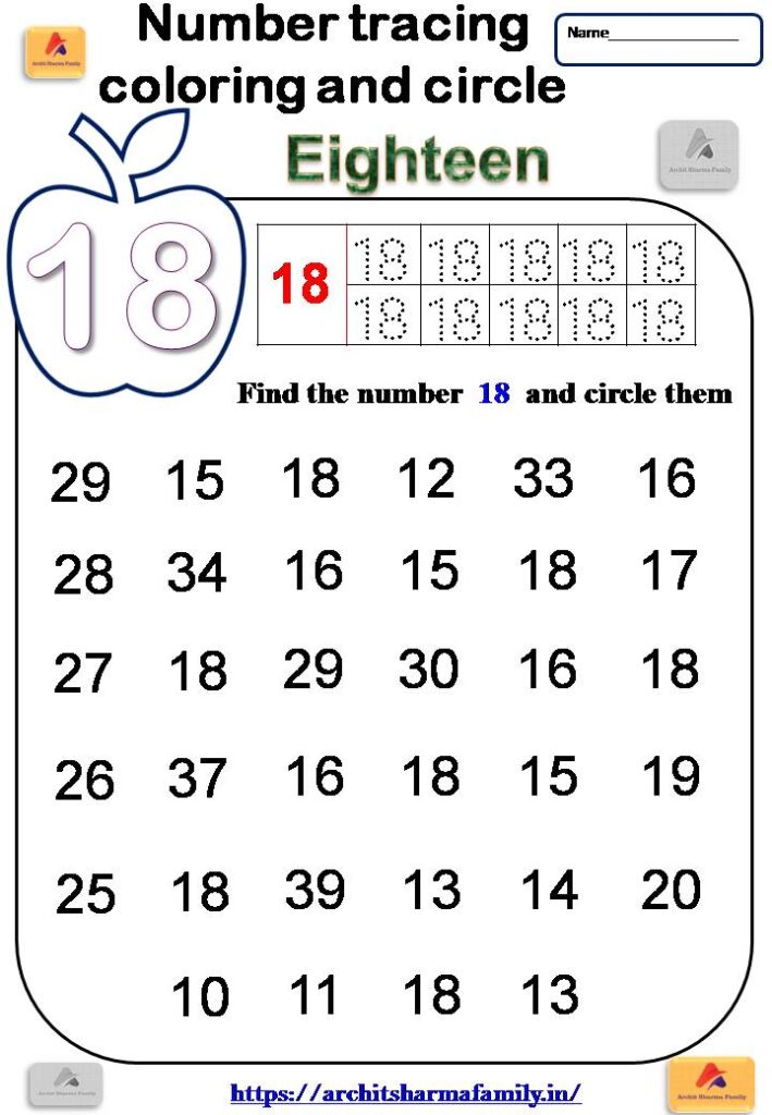 18 (eighteen) number tracing and circle worksheet