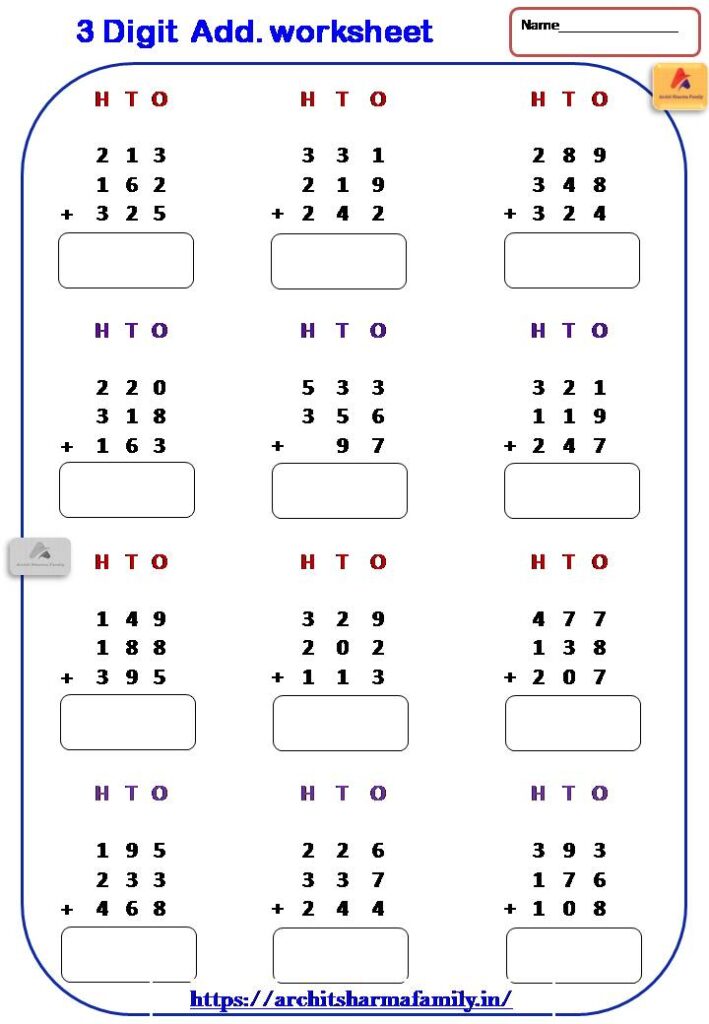 3 digit addition worksheet 2