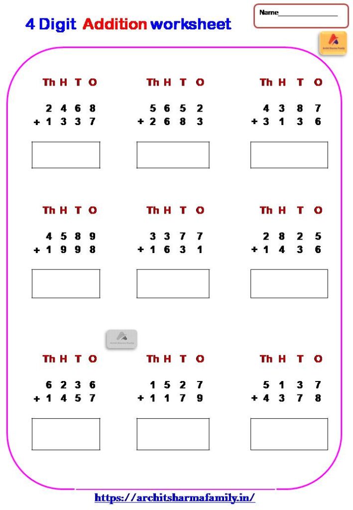 4 digit addition worksheet 2