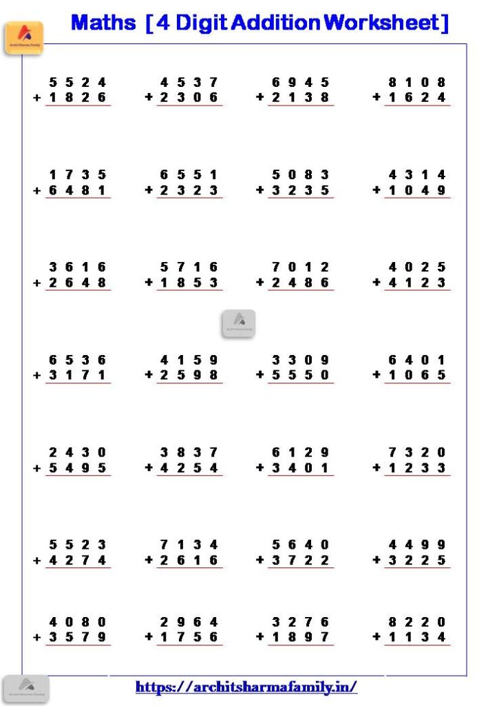 4 digit addition worksheet 3