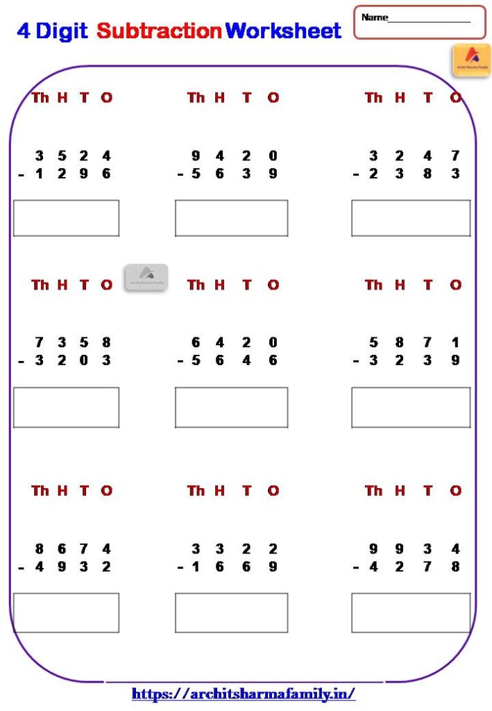 4 digit subtraction worksheet 2