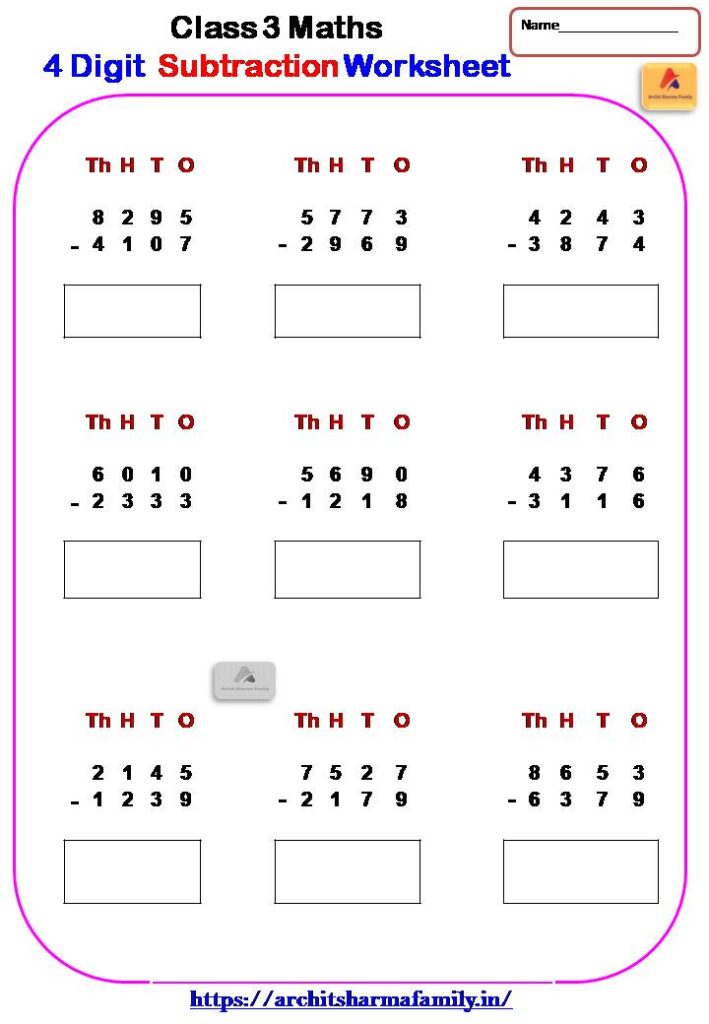 4 digit subtraction worksheet