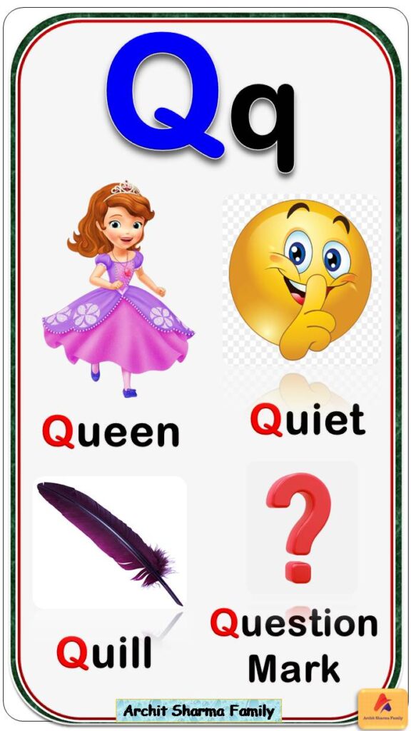 Letter Q Words Printable Flashcard