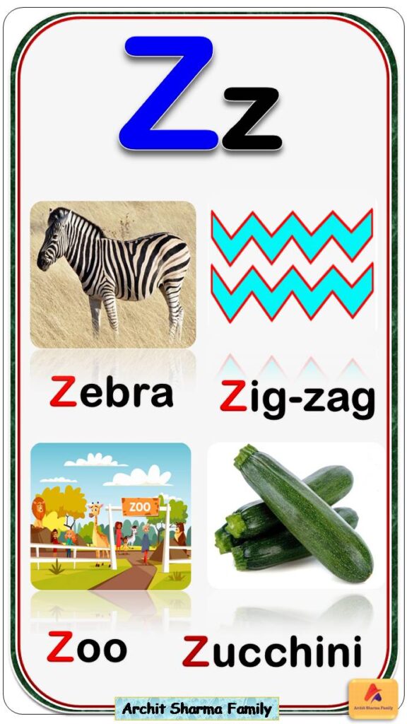 Letter Z Words Printable Flashcard