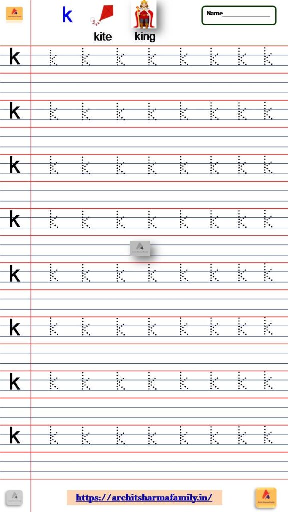 Lowercase Letter K Small Letter Tracing Worksheet 'k'