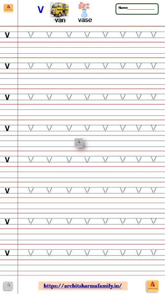 Lowercase Letter V Small Letter Tracing Worksheet 'v'