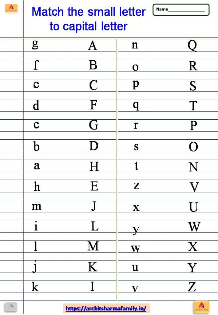 Match the small letter to capital letter