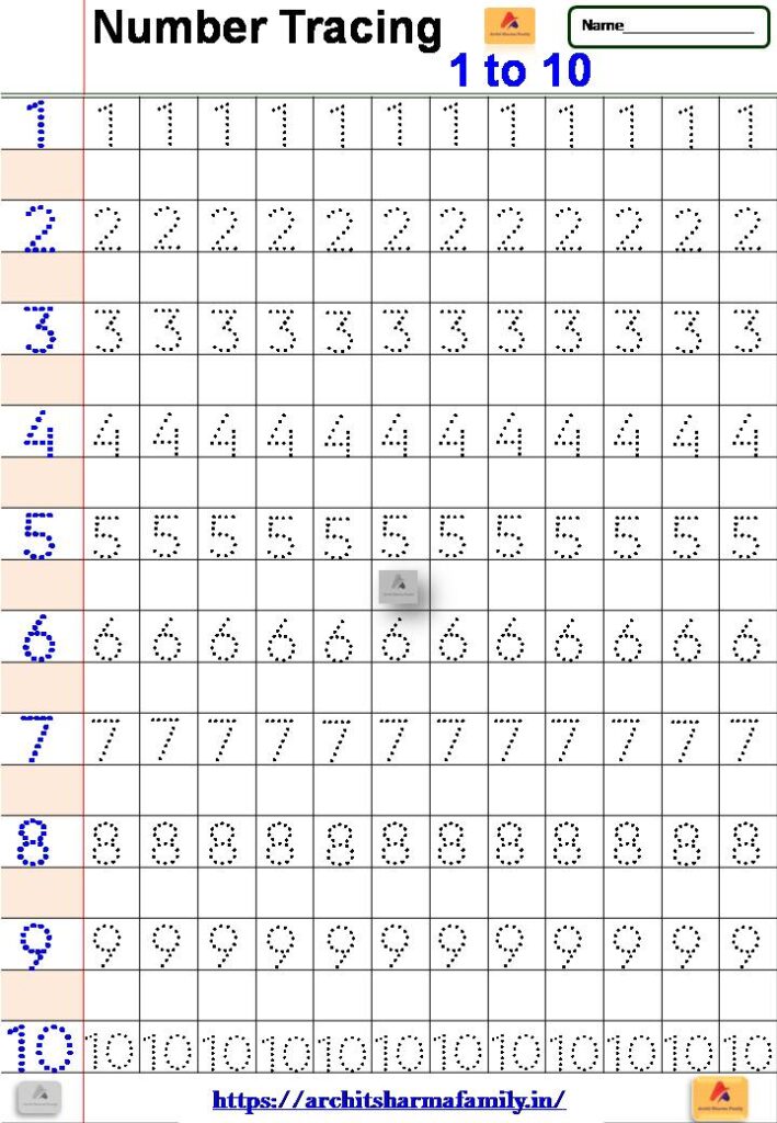 Number Tracing Worksheet 1 To 10