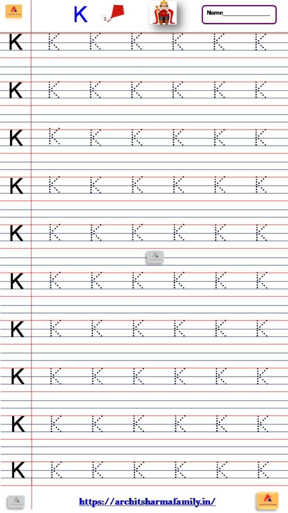 Printable Dotted Capital Letter K Tracing Worksheet