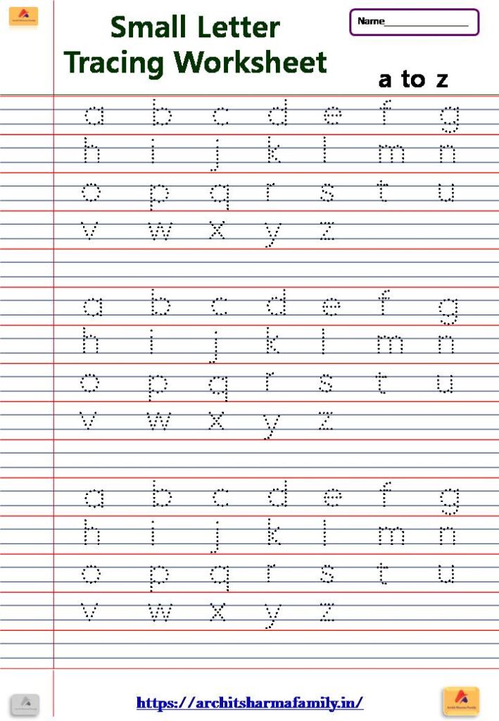 Small Letter (Lowercase) Tracing Worksheet a to z