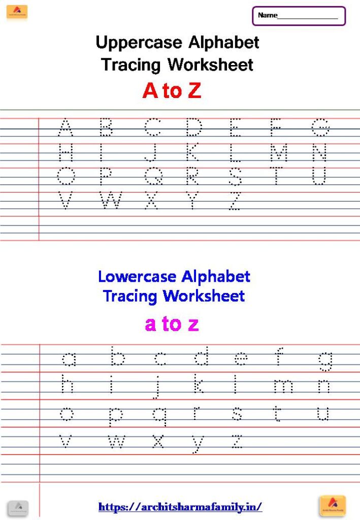 Uppercase and Lowercase Tracing Worksheet A to Z a-z