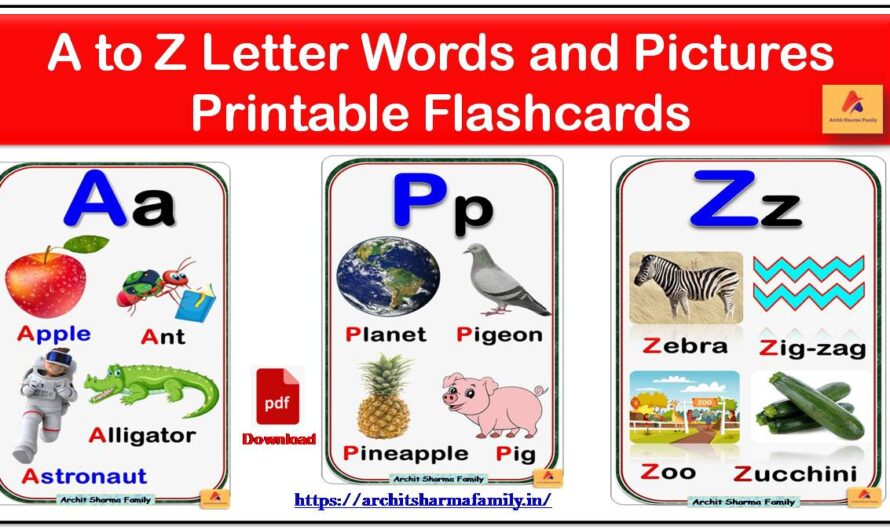 A to Z Letter Words and Pictures Printable Flashcards