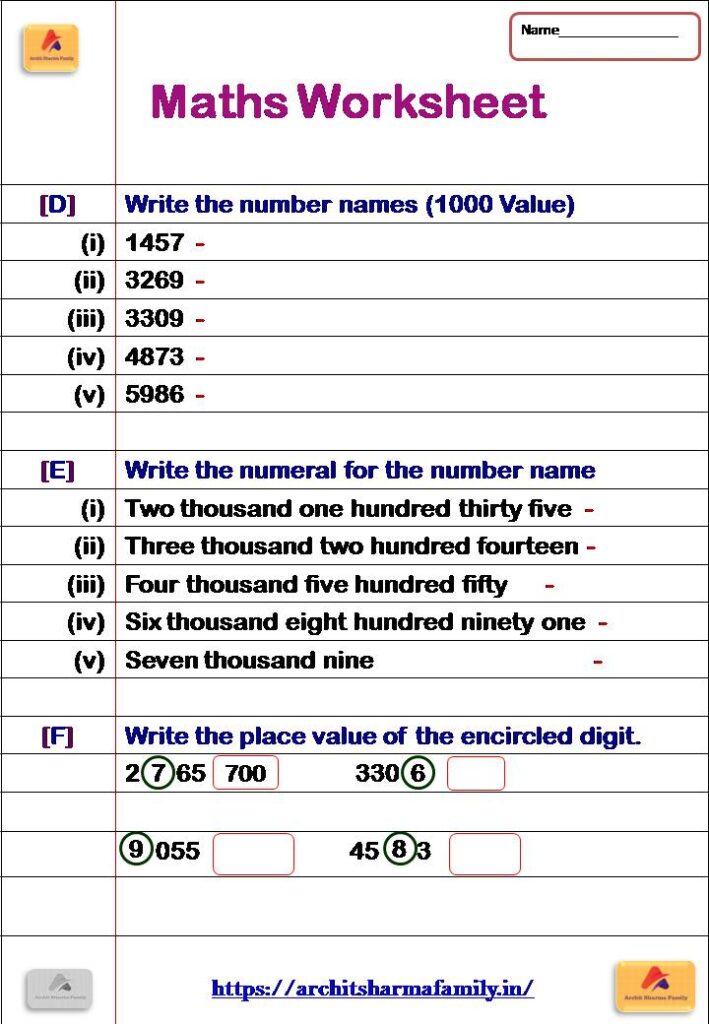 class 3 maths worksheet