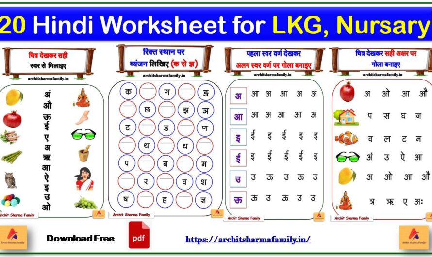 हिंदी अभ्यास 20 Hindi Worksheet for kids