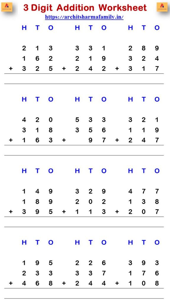 3 Digit Addition Worksheet Question 1