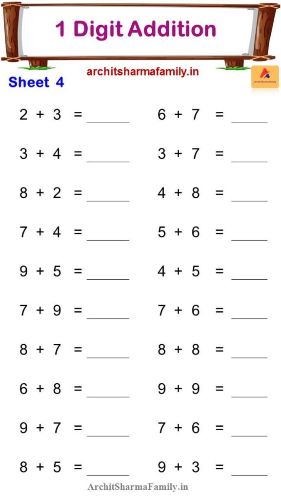 One Digit Addition Worksheet 4