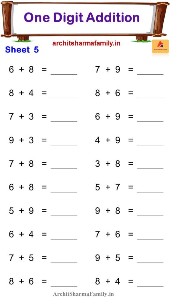 One Digit Addition Worksheet 5