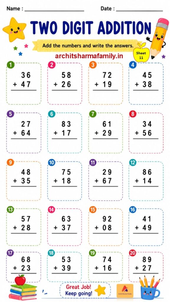 Addition Worksheets 2 Digit