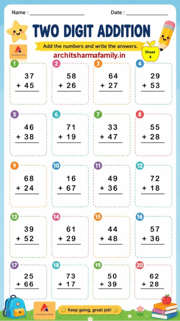 Two Digit Addition Worksheet printable