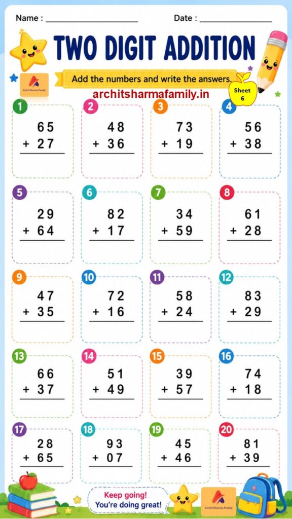 2 digit addition worksheet for grade 1