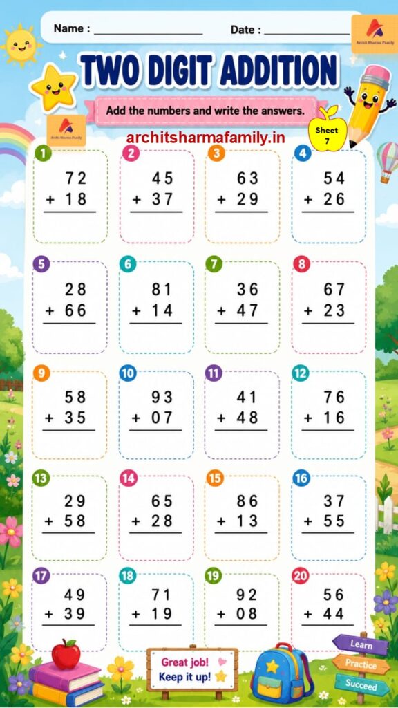 2 Digit Addition Worksheet Pdf