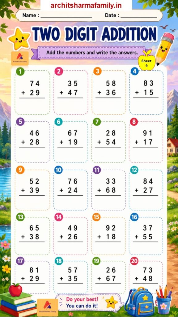 Free 2 Digit Addition Worksheets