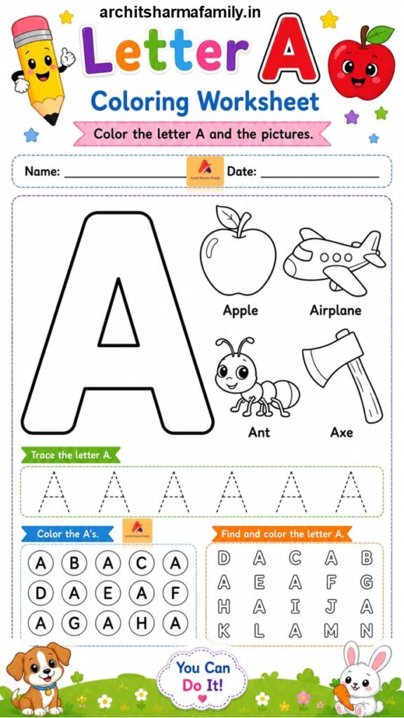 Letter A Worksheet Coloring Trace and Find