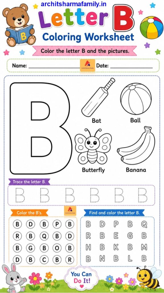 Letter B Worksheet Coloring Trace and Find