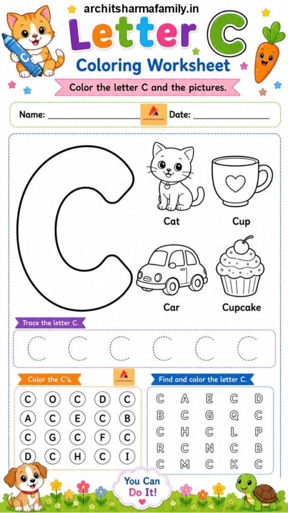Letter C Worksheet Coloring Trace and Find