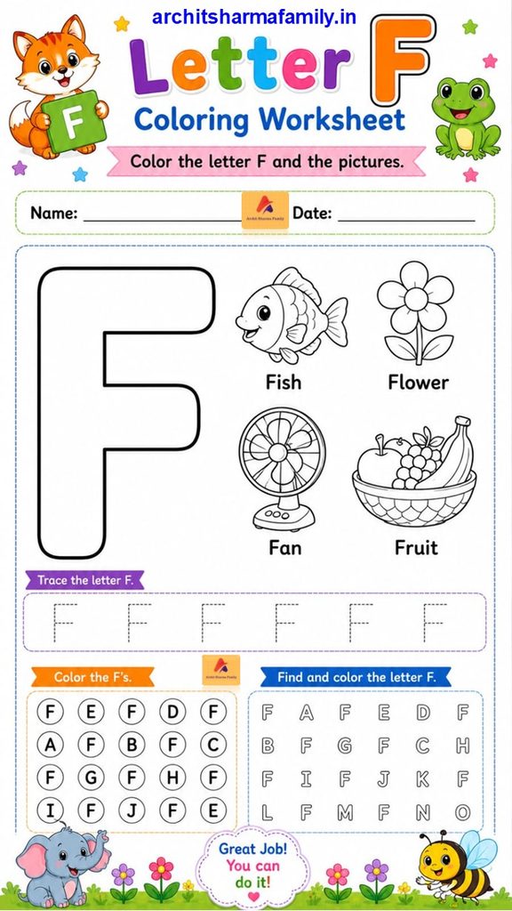 Letter F Worksheet Coloring Trace and Find