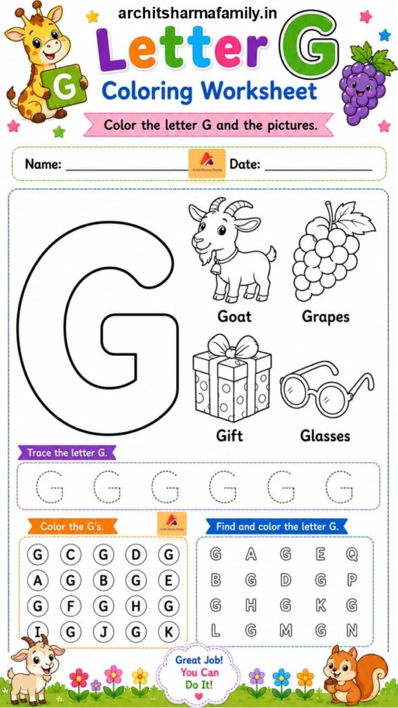 Letter G Worksheet Coloring Trace and Find