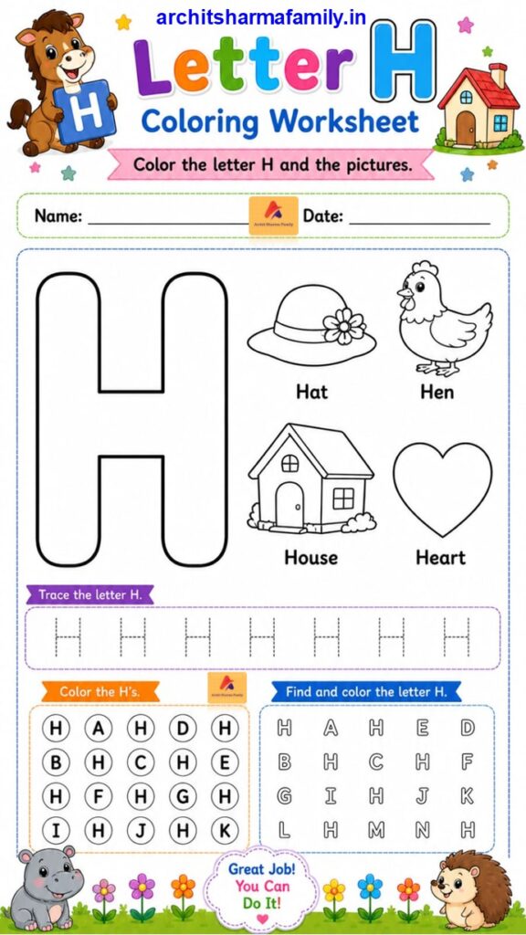 Letter H Worksheet Coloring Trace and Find