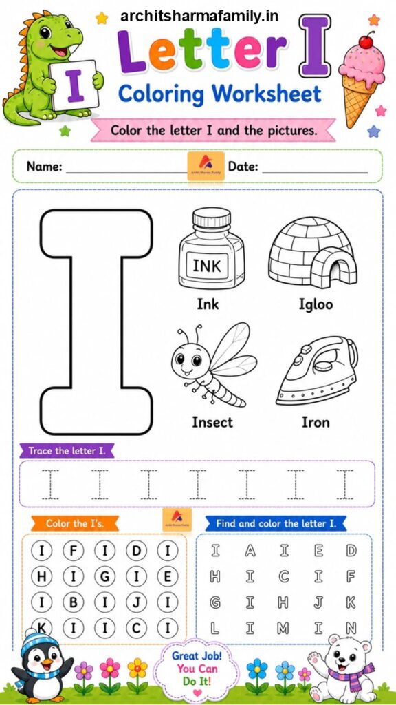 Letter I Worksheet Coloring Trace and Find