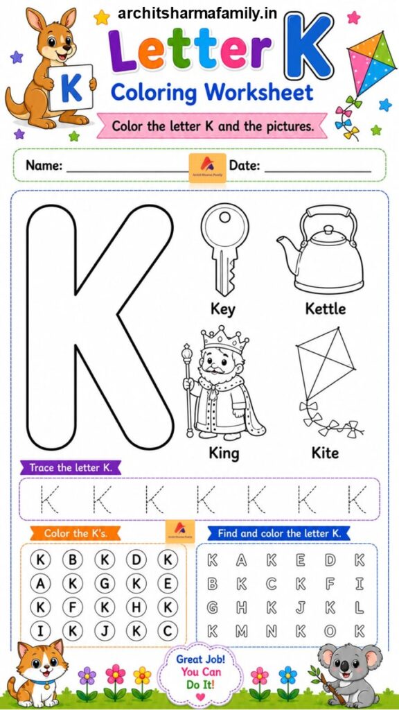 Letter K Worksheet Coloring Trace and Find