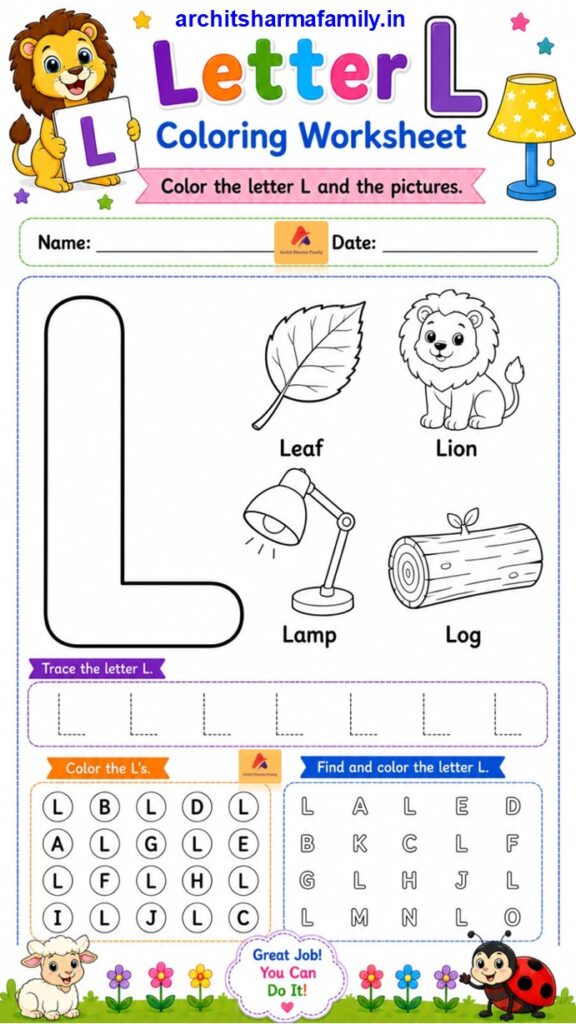 Letter L Worksheet Coloring Trace and Find