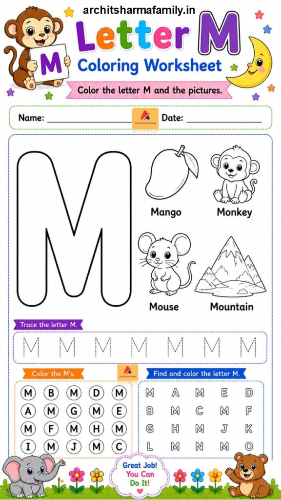 Letter M Worksheet Coloring Trace and Find