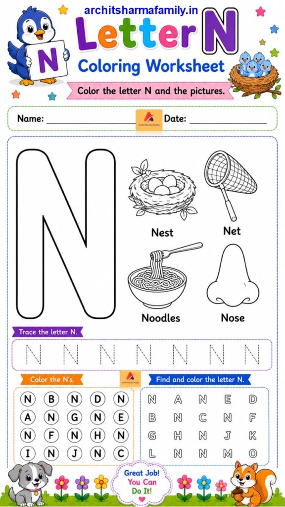 Letter N Worksheet Coloring Trace and Find