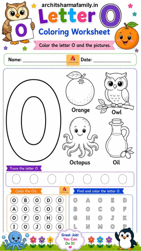 Letter O Worksheet Coloring Trace and Find