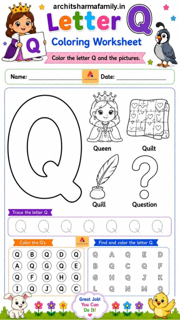 Letter Q Worksheet Coloring Trace and Find