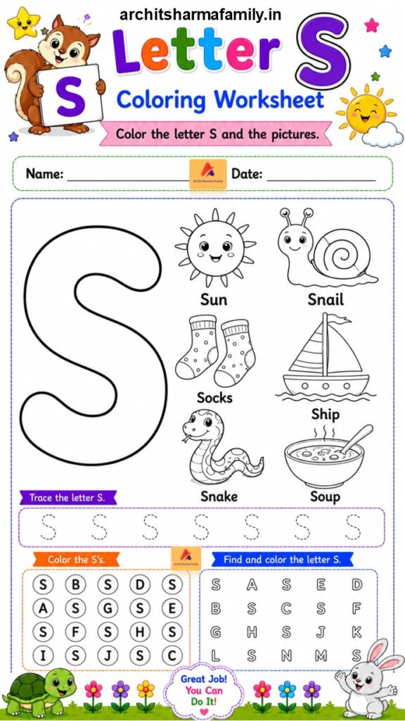 Letter S Worksheet Coloring Trace and Find