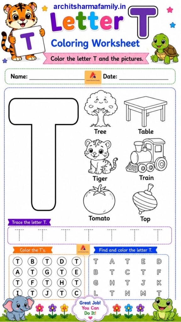 Letter T Worksheet Coloring Trace and Find