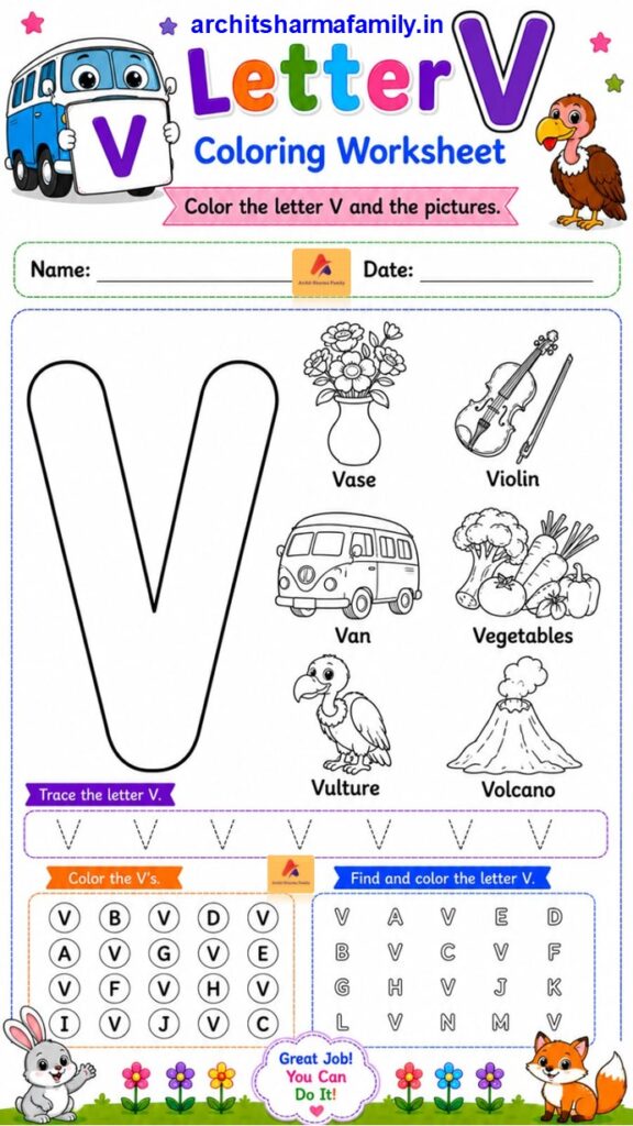 Letter V Worksheet Coloring Trace and Find