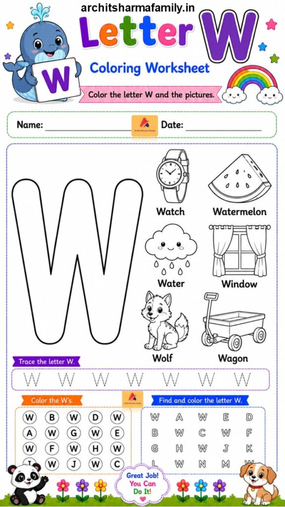 Letter W Worksheet Coloring Trace and Find