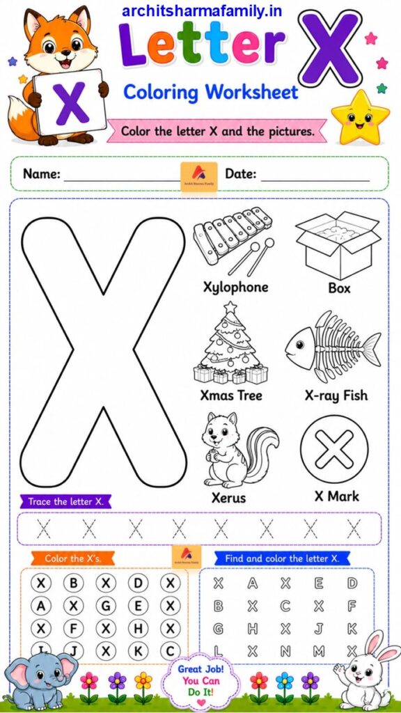 Letter X Worksheet Coloring Trace and Find