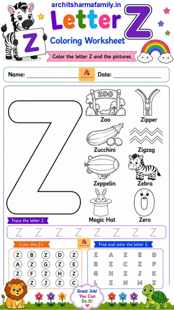Letter Z Worksheet Coloring Trace and Find