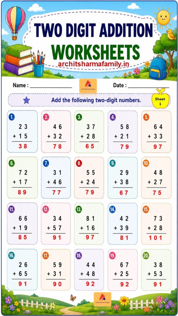 Two Digit Addition Worksheet With Answer