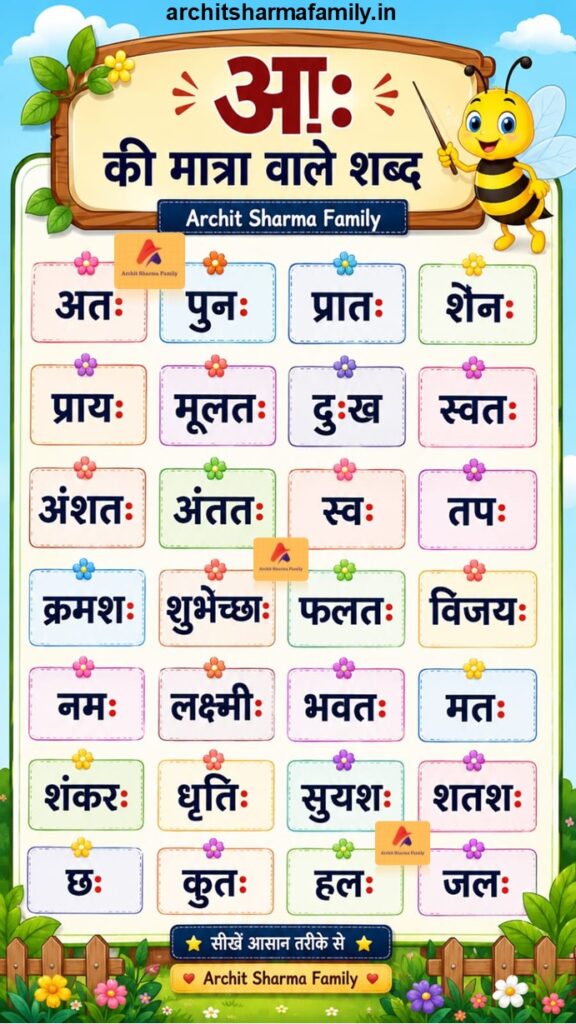 aha ki matra wale shabd