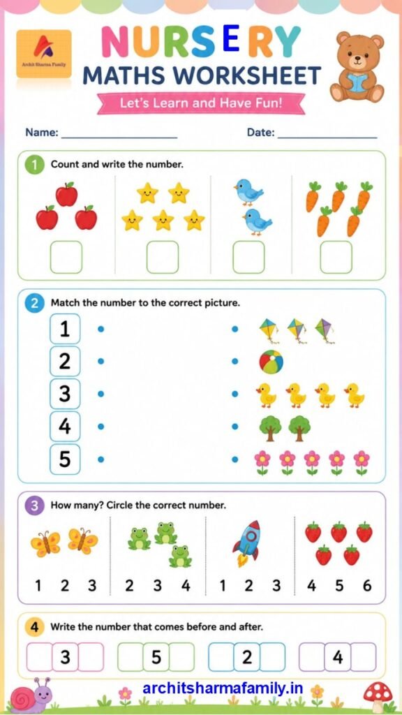 Maths Worksheet for Nursery 1